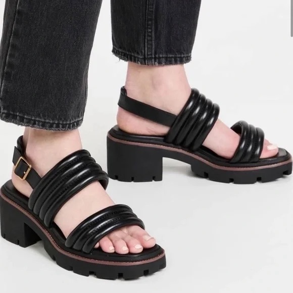 Tory Burch Shoes - NEW Tory Burch Lug Sole Heeled Sandals (Sz 9) Quilted Leather Slingback Black